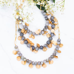 Labradorite Gem Electroplated Gold Necklace