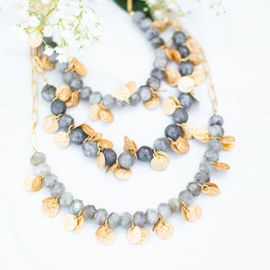 Labradorite Gem Electroplated Gold Necklace