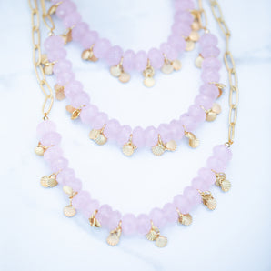 Rose Quartz Gem Electroplated Gold Necklace