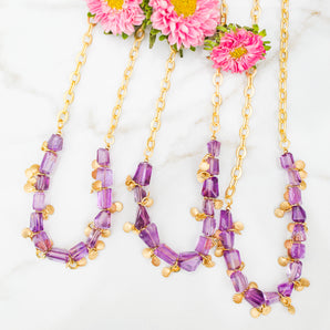 Hand Cut Amethyst Gem Drip Necklace