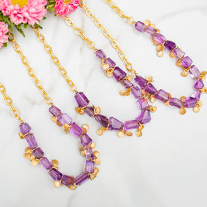 Hand Cut Amethyst Gem Drip Necklace