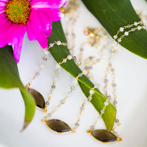 Smoky Quartz, Sunstone, and Labradorite Pebble Gem Necklace
