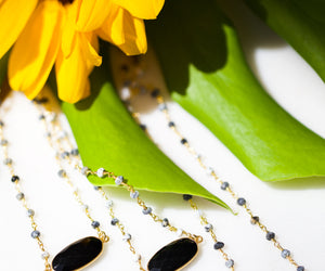 Black Onyx and Dendritic Agate Pebble Gem Necklace