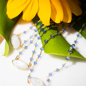 Moonstone and Blue Topaz Pebble Gem Necklace